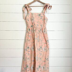 Gal Meets Glam x Anthropologie pink with blue and cream florals and tie straps